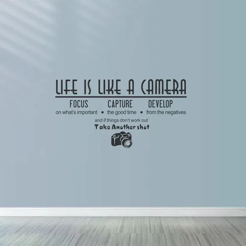 Vista 9 de Adhesivo decorativo para pared, diseño de la vida artística es como una cámara, vinilo con cita de fotografía, decoración de pared extraíble
