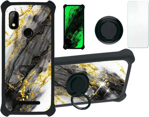 Vista 7 de Aroepurt Cricket Ovation 2 - Funda compatible con AT&T Maestro Max (2021) [PC duro + silicona suave] [purpurina dorada + luminosa] JSH-HDL