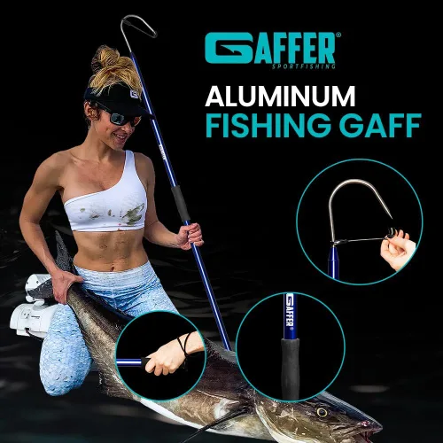 Vista 2 de GAFFER SPORTFISHING Aluminum Fish Gaff Hook Lightweight Fishing Pole with Sharp Stainless Steel Spear Hook Ergonomic Foam Grips, Secure Lanyard