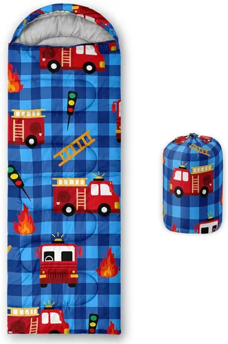 Vista 20 de QOOMO Saco de dormir para camping, 3 estaciones, clima cálido y fresco, ligero, saco de dormir impermeable para adultos y niños, viajes y al aire
