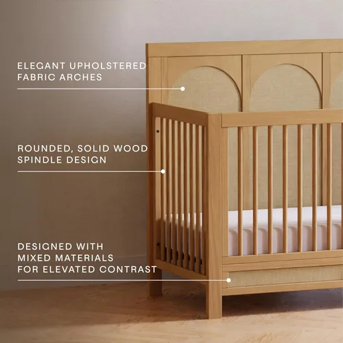 Vista 3 de Namesake Cuna Eloise 4 en 1, miel y arena de alto rendimiento, tejido ecológico GREENGUARD Gold Certified - Baby Crib Convertible to Toddler Bed
