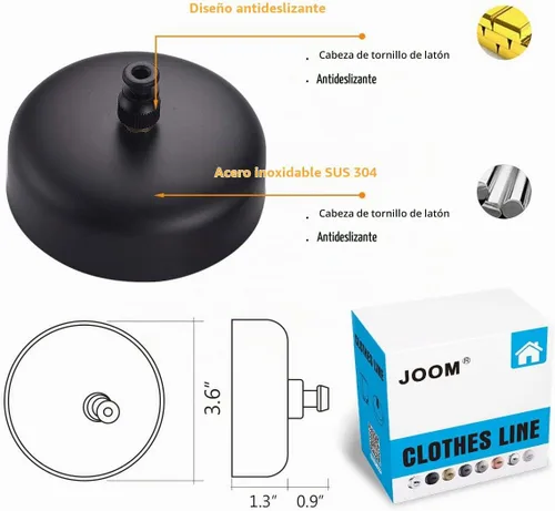 Vista 3 de JOOM Tendedero retráctil de acero inoxidable resistente de 9 pies (máx.) para colgar y secar en baño, lavandería, hoteles, acabado cromado