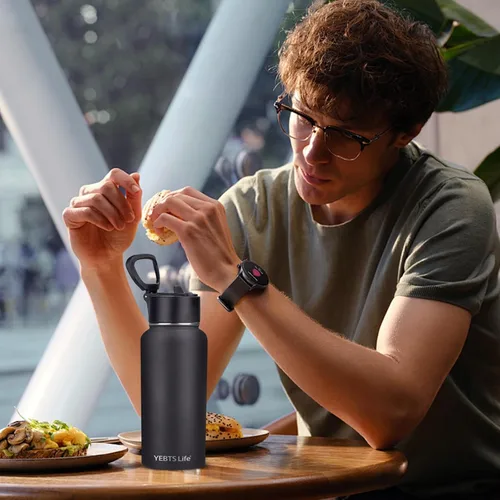 Vista 6 de Botella de agua aislada con popote, botella de agua deportiva de acero inoxidable aislada al vacío de 32 onzas, mantiene el frío y el calor, botella