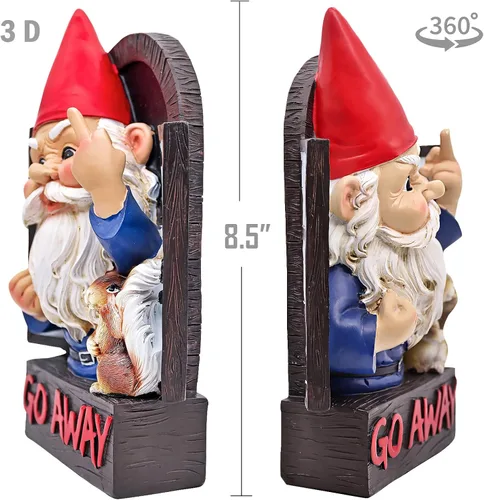 Vista 4 de Estatua de jardín de gnomo de dedo medio enojado, estatua de gnomo travieso de fantasía loca que se quita a los invitados, decoración colgante