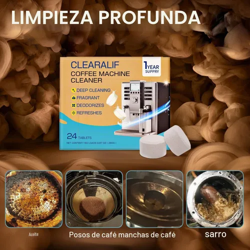 Vista 2 de CLEARALIF Tabletas descalcificadoras limpiadoras para cafetera, 24 unidades, sin perfume, para cafetera, funciona con todas las cafeteras