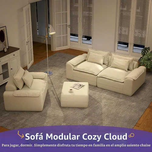 Vista 3 de Hobestluk Cloud - Sofá individual de espuma viscoelástica con asiento profundo, sofá en forma de L con funda extraíble, sofá grande para sala
