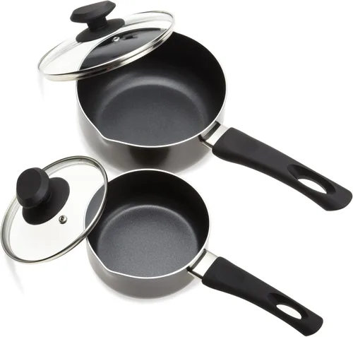 Vista 2 de Ecolution Elements - Juego de utensilios de cocina antiadherentes de 8 piezas, sin PFOA, tapas de vidrio templado ventiladas al vapor, color gris