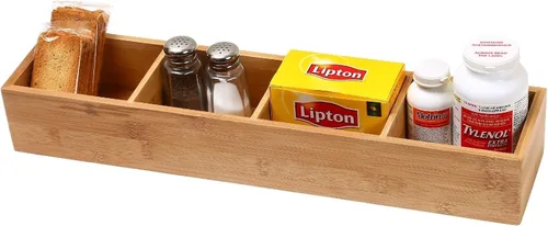 Vista 10 de YBM HOME Caja organizadora de cajones de bambú con 3 compartimentos, almacenamiento multiusos para cajón de basura, oficina, hogar, cocina
