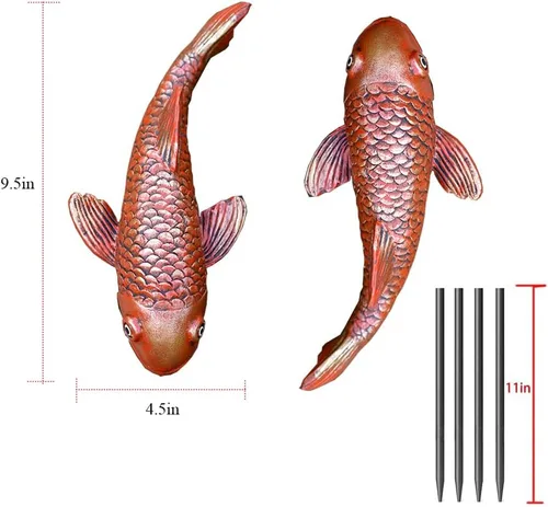Vista 6 de Estatuas de Jardín de Peces Koi de Cerámica Antigua - Juego de 2 Exquisitas Esculturas de Peces para Exteriores, Patio, Estanque y Decoraciones