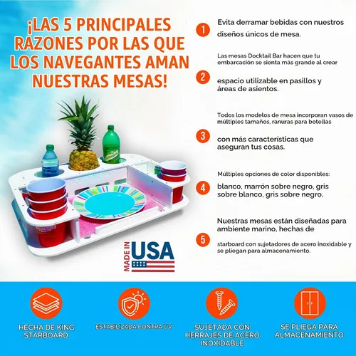 Vista 3 de Docktail Butler - Organizador de mesa para barco, barra portátil montada al vacío con portavasos A - Blanco