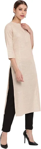 Vista 5 de Janasya Indian - Kurta recta de algodón rosa para mujer con bolsillo lateral, Rosado