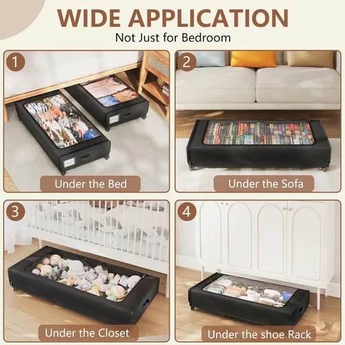 Vista 6 de XXXXL Almacenamiento Extra Largo Debajo de la Cama con Ruedas, TAMAÑO MÁS GRANDE Disponible (66L) organizador de almacenamiento debajo de la cama
