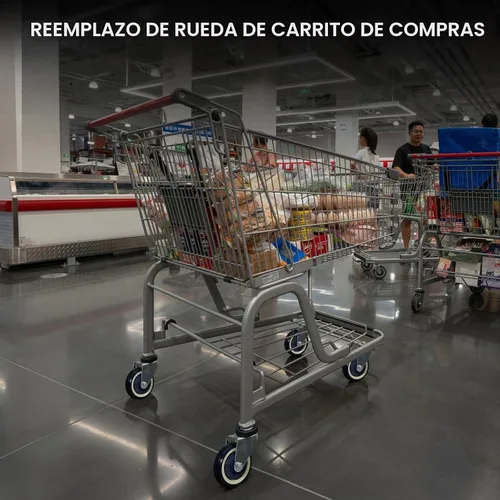 Vista 4 de Juego de 4 ruedas de poliuretano de 4 pulgadas para carrito de compras, capacidad de carga de 1200 libras en total
