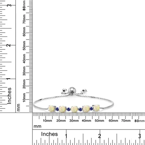 Vista 2 de Gem Stone King Pulsera de tenis de plata 925 con zafiro creado en azul de ópalo etíope redondo, de 1.70 quilates, Metal Gema, Ópalo etíope Zafiro