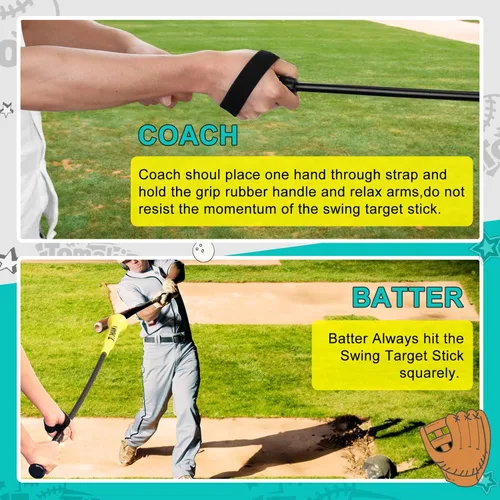 Vista 3 de Hitting Stick Batting Swing Trainer, Batting Practice Equipment for Baseball and Softball, Ideal One-on-One Coaching Tool for Baseball 54