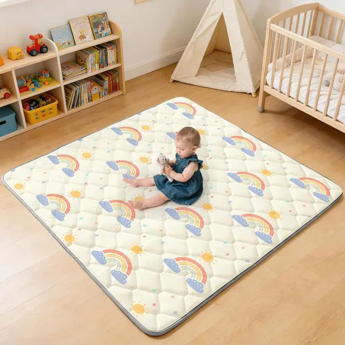 Vista 6 de Tapete de juego de 47 x 47 pulgadas para corralito – Tapetes de juegos de espuma gruesa y suave para bebés y niños pequeños – Tapetes de juego