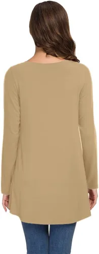Vista 64 de AWULIFFAN Blusa tipo túnica holgada de manga larga con cuello redondo para mujer