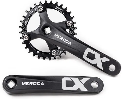 Vista 5 de Cyclon Single Speed Square Taper Crankset, 170mm Mountain Bike Crankset with 104BCD 32T/34T/36T/38T/40T/42T Narrow Wide Tooth Round Black Chainring