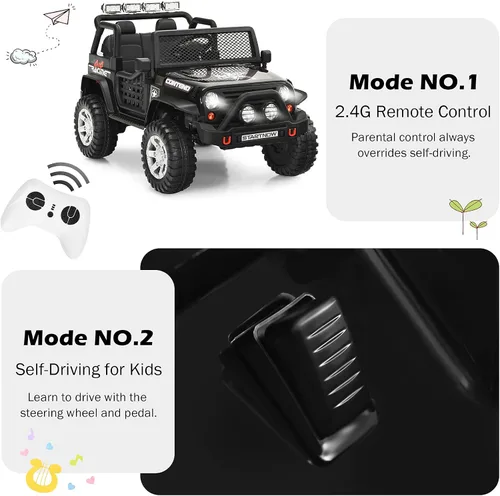 Vista 3 de OLAKIDS Camión de paseo para niños, vehículo eléctrico de 2 plazas de 12 V con control remoto, auto de juguete alimentado por batería para niños