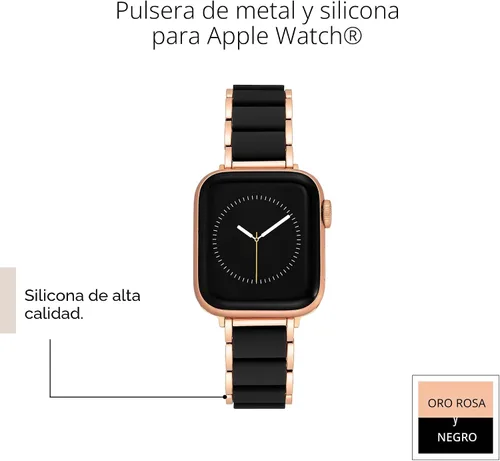Vista 4 de Anne Klein Silicone Adjustable Bracelet for Apple Watch Negro/Oro rosa