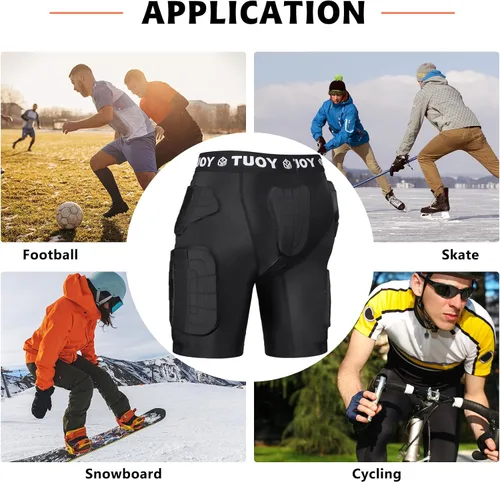 Vista 6 de Faja de fútbol para hombre con almohadillas para cadera, muslo, trasero, coxis, pantalones cortos de compresión acolchados para jóvenes, adultos