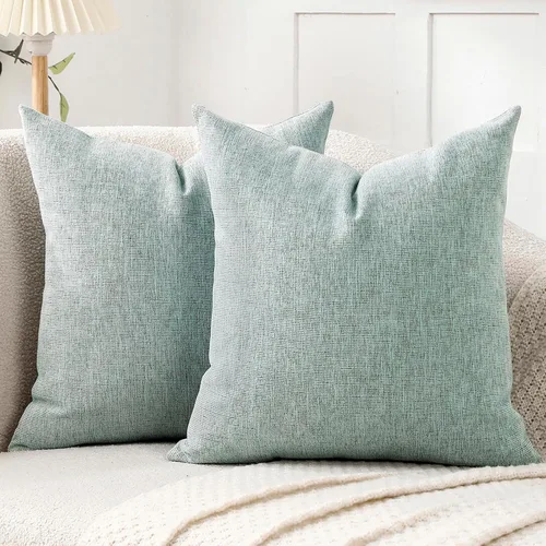 Vista 17 de Jepeak - Fundas de cojín de arpillera, paquete de 2 fundas de almohada cuadradas sólidas, gruesas y decorativas para el sofá o sillón, estilo casa