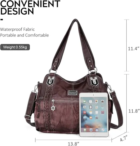 Vista 2 de Angel Barcelo - Bolsa de hombro amplia para mujer, diseño Hobo, cuero lavado