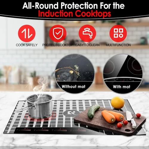 Vista 3 de KITCHENRAKU KR - Tapete protector de placa de inducción grande de 20.4 x 30.7 pulgadas, cubiertas magnéticas para estufas eléctricas, cubierta