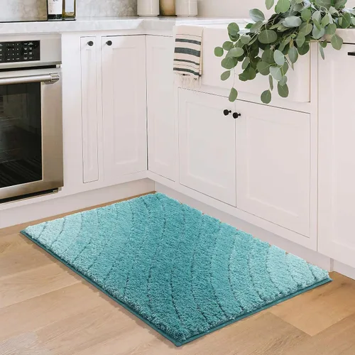 Vista 4 de DEXDE Tapete de baño de microfibra esponjosa, antideslizante, absorbente, color azul, 20 x 32 pulgadas