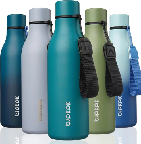 Vista 41 de BJPKPK Botellas de agua aisladas, botella de agua de metal de acero inoxidable de 12 onzas con correa, sin BPA a prueba de fugas, jarras, tazas