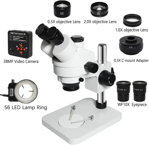 Vista 2 de 3.5X-90X microscopio estéreo trinocular zoom microscopio digital industrial simul-Focal conjunto para reparación de soldadura de PCB