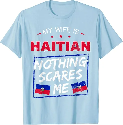 Vista 100 de My Wife Is Haitian Republic of Haiti Heritage Roots - Camiseta con bandera, Negro, S