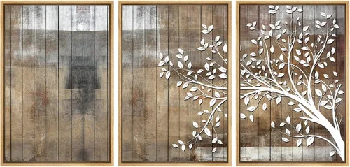 Vista 130 de SIGNWIN Lienzo enmarcado para pared, juego de arte de collage de hojas transparentes en blanco y negro, ilustraciones de naturaleza silvestre, arte