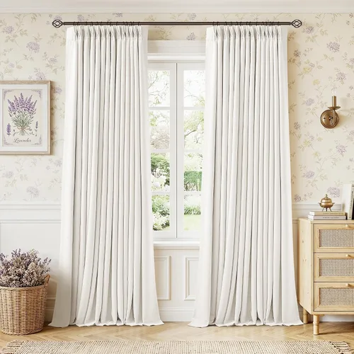 Vista 47 de Juego de 2 paneles de cortinas plisadas negras de 80 pulgadas para sala de estar, cortinas plisadas de lino con forro de 80 pulgadas de largo, 100%