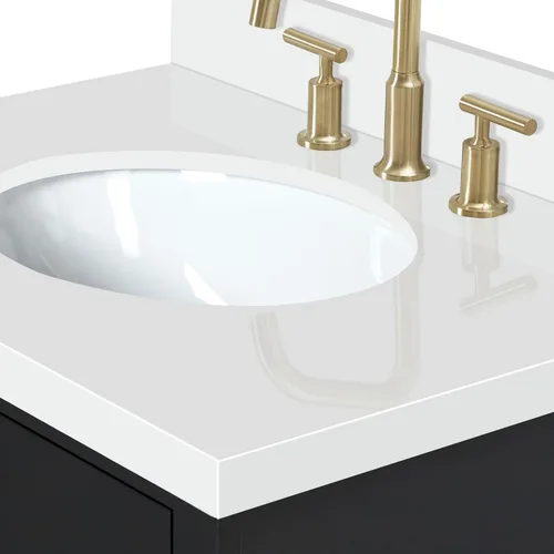 Vista 14 de ARIEL Hepburn - Tocador de baño de 30 pulgadas con fregadero, madera maciza, encimera y protector contra salpicaduras de cuarzo blanco puro de 1.5