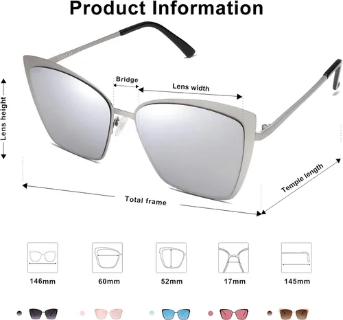 Vista 4 de SOJOS Cateye SJ1086 - Gafas de sol para mujer, montura de metal con lentes espejadas a la moda