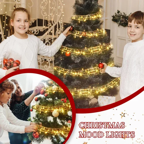 Vista 5 de Mudder Guirnalda de 30 luces LED de Navidad de 10 pies con cuentas de bayas de metal, guirnalda de luces de Navidad para interiores para chimenea