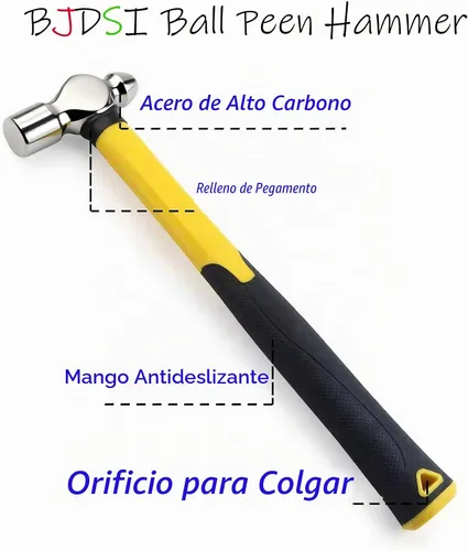 Vista 3 de Martillo de bola de 8 onzas, antivibración, antioxidante, mango de plástico a prueba de golpes.