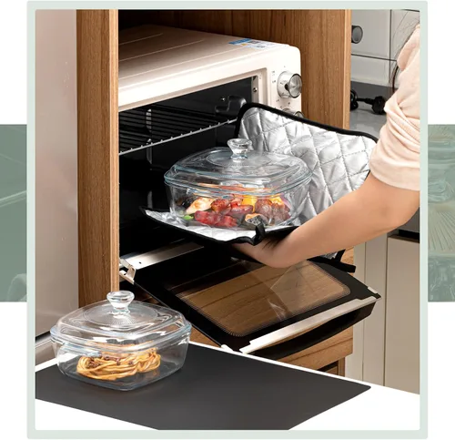 Vista 5 de Teenyyou Cacerola de vidrio con tapa de 1.5 L/0.8 l con guantes de hornear y alfombrilla de silicona resistente al calor, cuencos para microondas
