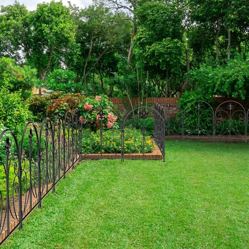 Vista 5 de Valla Decorativa para Jardín Paquete de 10, 24 pulgadas (Alto) x 10 pies (Largo) Valla Barrera para Animales, Valla de Metal Resistente al Óxido