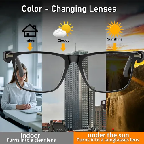 Vista 6 de Ai Gafas Inteligentes Bluetooth 5.4 con Traducción para Hombres y Mujeres 160+ Idiomas Lente que Cambia de Color Asistente Chat GPT Aplicación