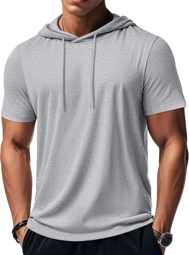 Vista 67 de MAGCOMSEN Sudadera con capucha de algodón de manga corta para hombre, sudadera ligera con capucha