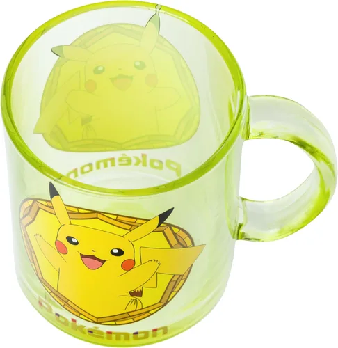 Vista 3 de Silver Buffalo - Taza de café de vidrio manchado con diseño de Pokémon con Pikachu, 17.5 onzas See through yellow, Electric pokemon, Collectible