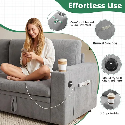 Vista 7 de Sofá cama seccional en forma de L con cama extraíble, 7 asientos Gris