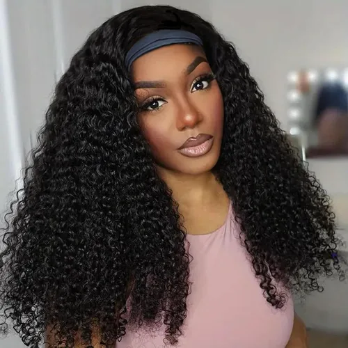 Vista 48 de Aiterina - Peluca de cabello humano con diadema de onda profunda para mujeres negras, cabello brasileño remy, sin pegamento, sin encaje frontal