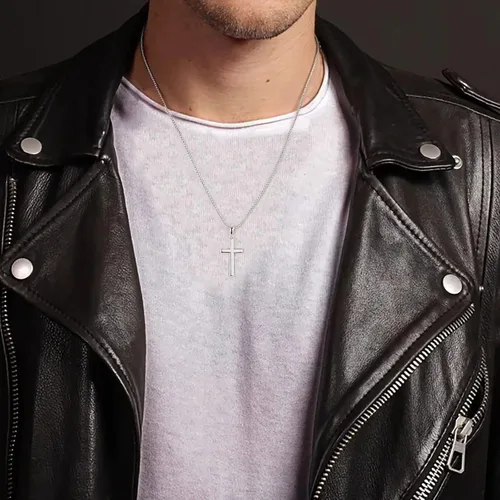 Vista 2 de Ursteel 925 Sterling Silver Cross Pendant Cross Necklace for Men, Mens Cross Necklace 18K GoldSilverBlack Box Chain Necklace for Men Women Girls 16
