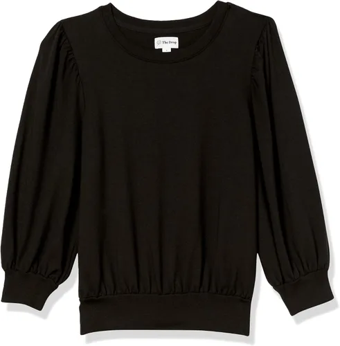 Vista 7 de The Drop Leona - Sudadera de rizo francés de manga corta abombada con cuello redondo para mujer