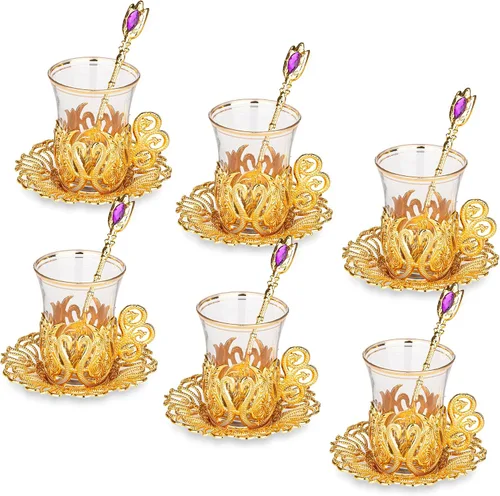 Vista 5 de Alisveristime Juego de té turco otomano con 6 tazas de vidrio, 3.4 fl oz Dorado