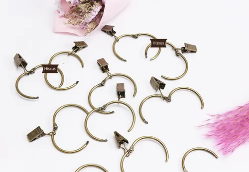 Vista 3 de Yrhrol 40 clips de cortina que se abren con anillos, latón antiguo de 1.26 pulgadas, clip decorativo de metal fuerte para cortina, anillos de clip