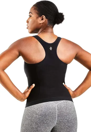Vista 4 de Sweat Shaper Racer Tank: Camiseta de compresión con espalda cruzada para mujer, camiseta sin mangas adelgazante, camiseta de tirantes premium